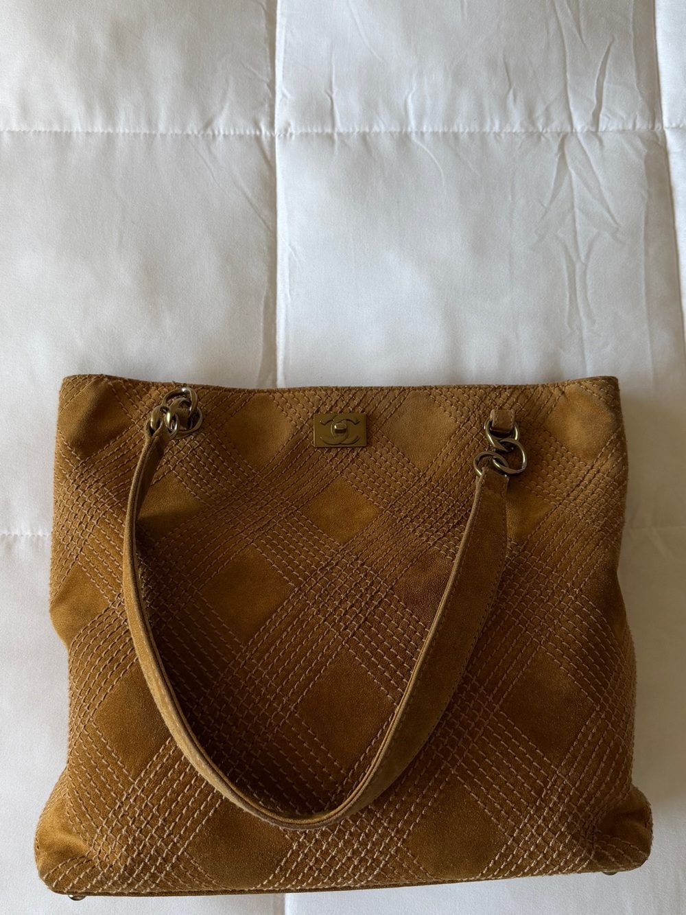 Chanel Suede Quilted Tote Bag
